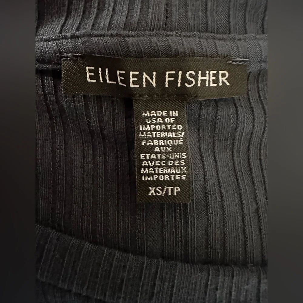 Eileen Fisher Variegated Rib Tunic Top Shirt Women's Size XS Navy Blue Ocean NEW